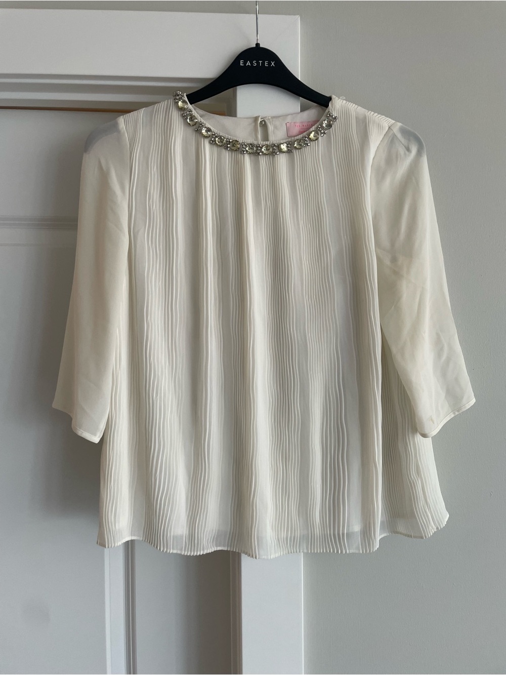 Ted Baker Cream Pleated Jewel-Trim Blouse